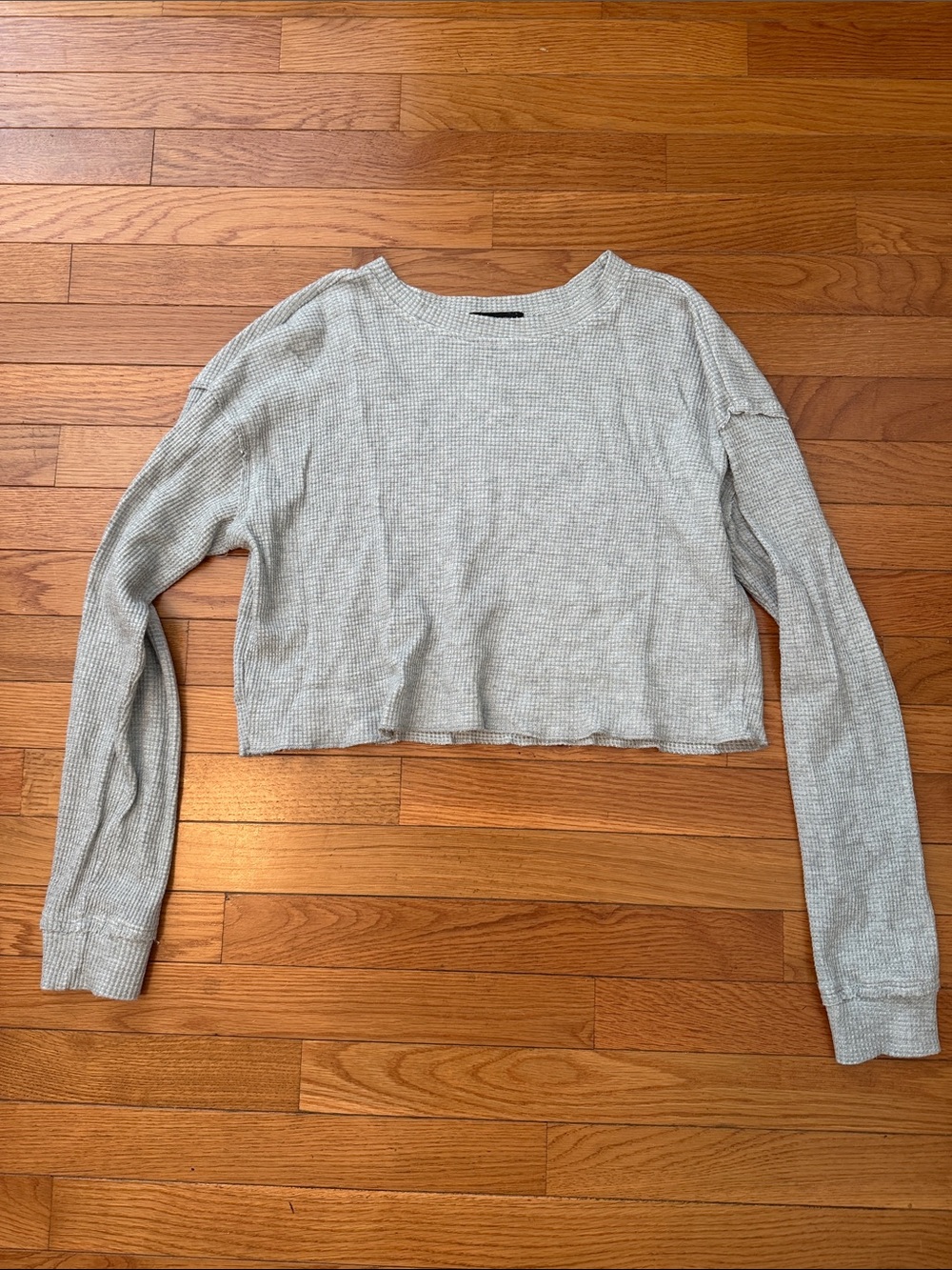 Cotton Candy LA Light Gray Waffle-Knit Long Sleeve Crop Top